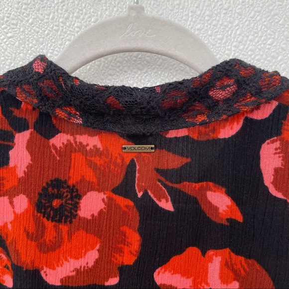 Volcom lace floral dress button top black red - Picture 6 of 7